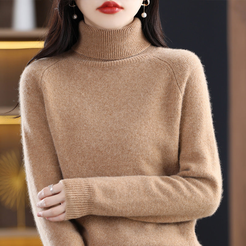 Damen Weicher Hochkragen-Pullover aus flauschigem Wollmix mit Raglanärmeln Echoarchiv