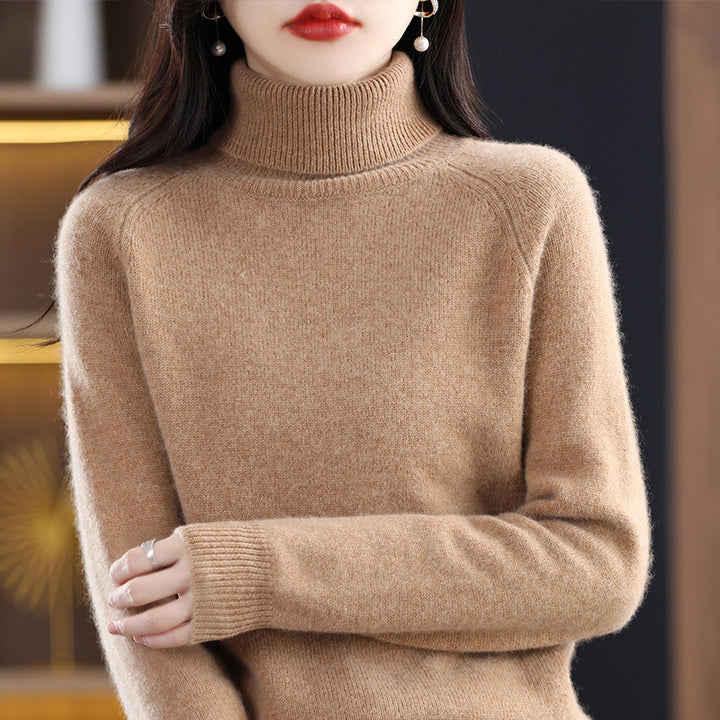 Damen Weicher Hochkragen-Pullover aus flauschigem Wollmix mit Raglanärmeln Echoarchiv