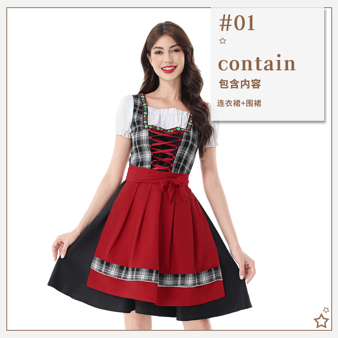 Damen nan traditionelles Dirndlkleid mit Karo-Mieder und gesteppter Schürze Echo Archiv