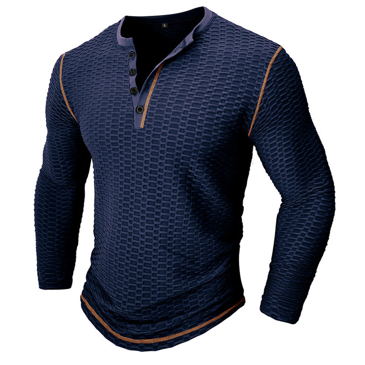 Herren Langarmshirt mit strukturiertem Design und modischem Henley-Ausschnitt Echoarchiv