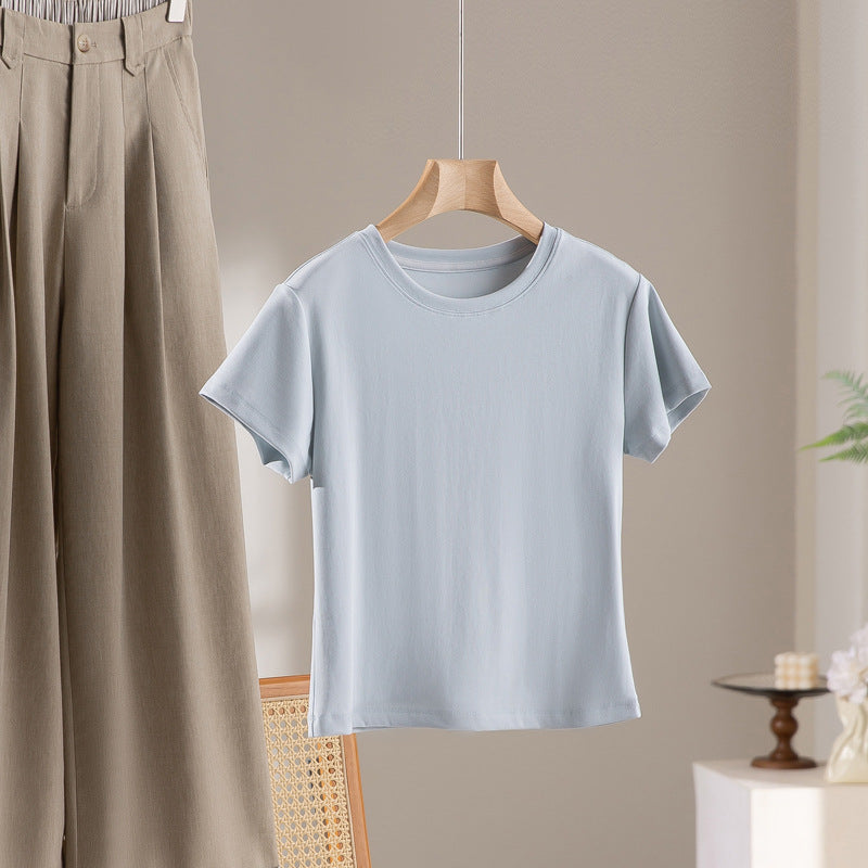 Damen Kurzgeschnittenes Boxy-T-Shirt aus weichem Baumwollstretch mit Rundhalsausschnitt Echo Archiv