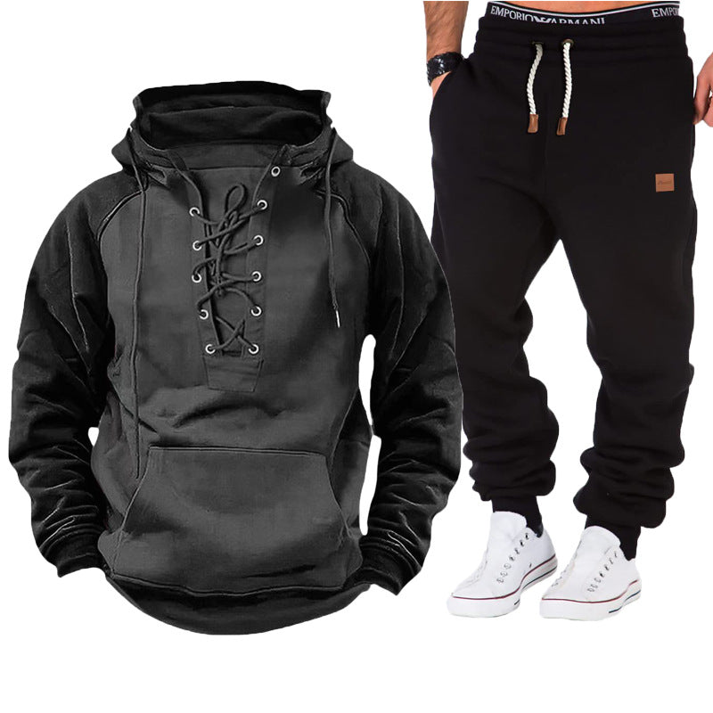 Herren lässiger Kapuzenpullover mit geflochtenem Schnürverschluss und bequemen Jogginghosen Echoarchiv