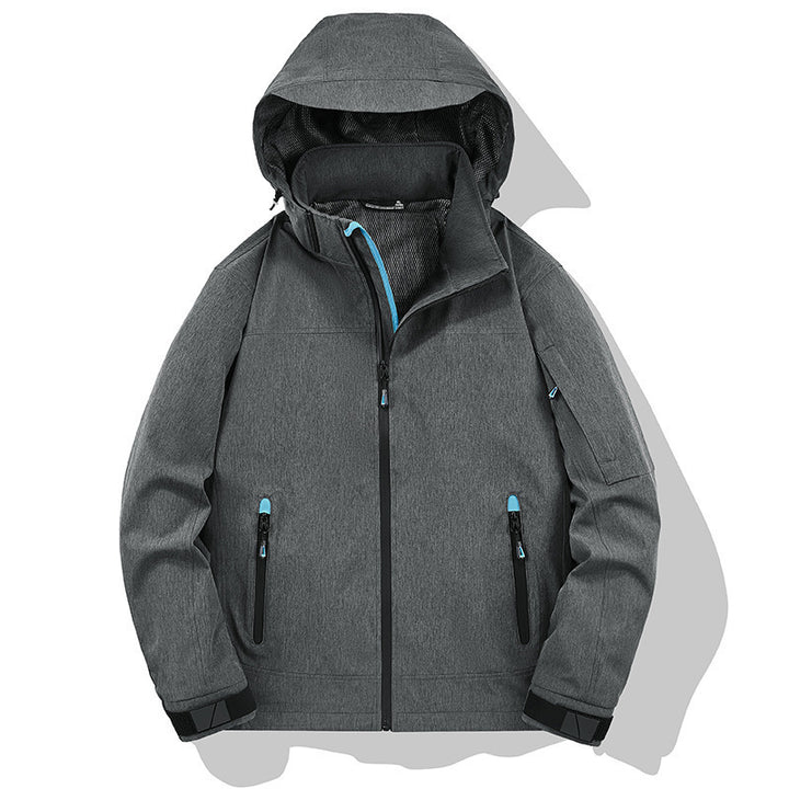 Herren Wetterresistente Softshell-Outdoorjacke mit Kapuze, hohem Kragen und verschweißten Nähten Echo Archiv