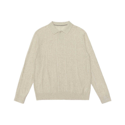 Unisex Feinstrukturierter Polo-Pullover mit vertikaler Rippenstruktur und geripptem Saum Echoarchiv