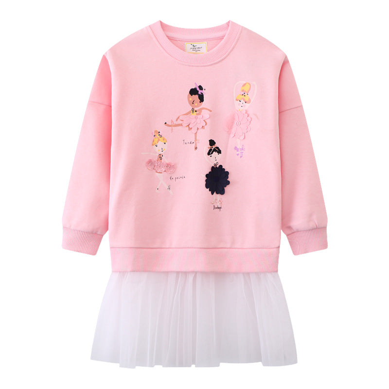 Mädchen Sweatshirt mit Tüllrock und bunten Ballerina-Applikationen Echo Archiv