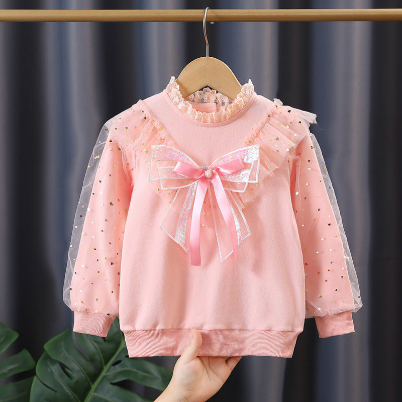 Mädchen modisches Sweatshirt mit dekorativen Tüllärmeln und Schleifendetails Echo Archiv