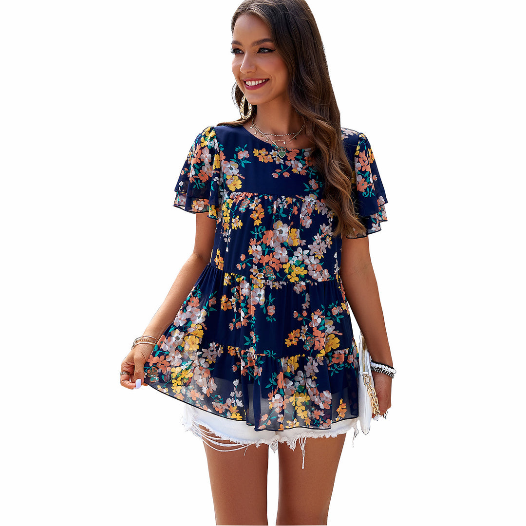 Damen Luftiges Blumenshirt mit Rüschendetails Echo Archiv
