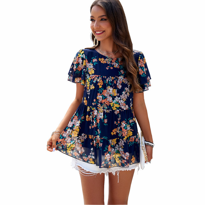 Damen Luftiges Blumenshirt mit Rüschendetails Echo Archiv