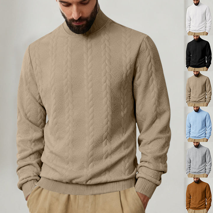 Herren Strickpullover mit hohem Kragen und Zopfmuster Echoarchiv