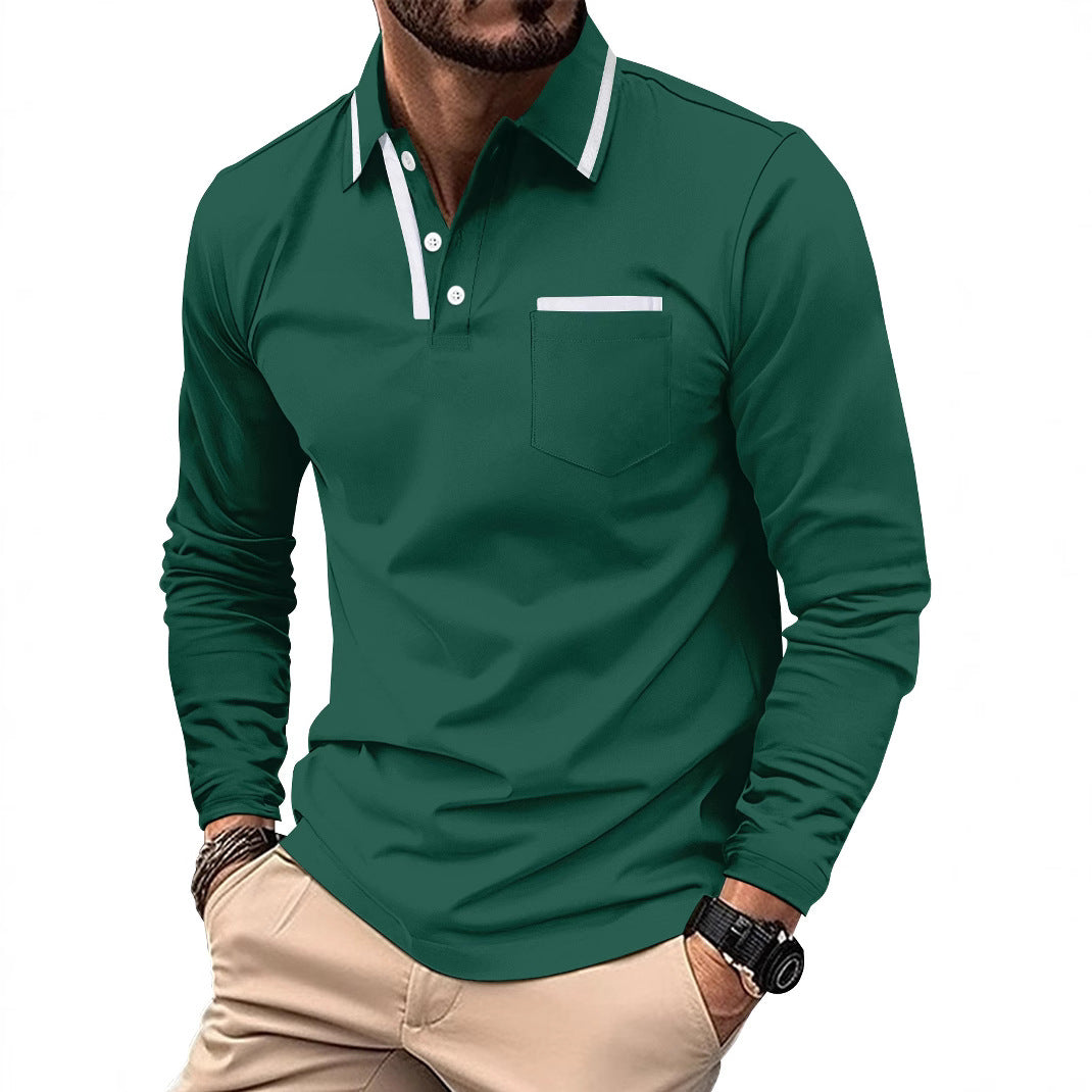 Herren Langarm Polohemd mit Eleganten Kontrastdetails Echoarchiv