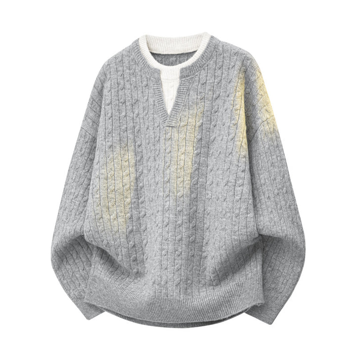 Damen Oversize Zopfstrickpullover mit hohem Rollkragen und Knopfleiste Echoarchiv