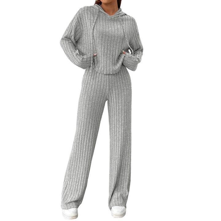 Damen geripptes Lounge-Set mit Kapuzenpullover und weiter Highwaist-Hose – Avérine