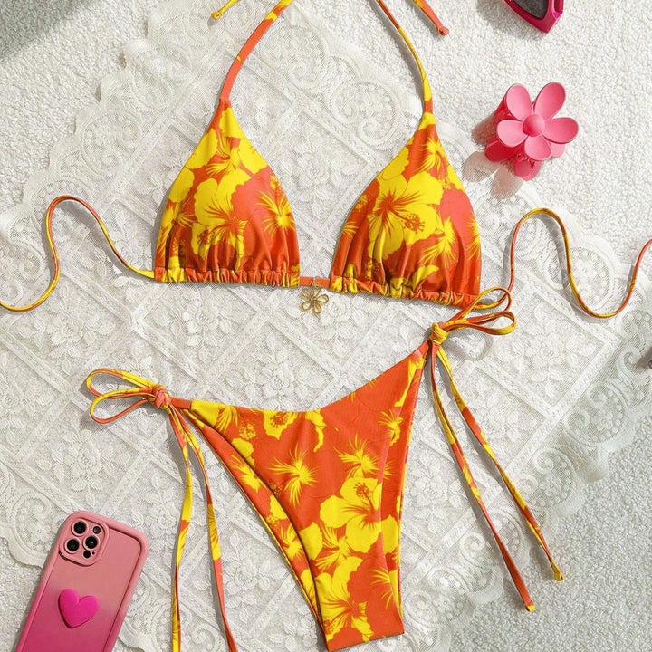 Damen Triangel-Bikini mit floralen Akzenten und raffinierten Bindebändern Echo Archiv