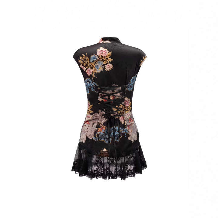 Damen Kurzärmliges Blumenkleid mit Spitzenunterrand Echo Archiv