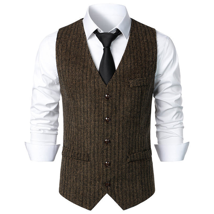 Herren Taillierte Strickweste mit V‑Ausschnitt und durchgehender Knopfleiste Echo Archiv