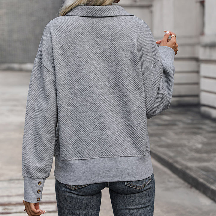 Damen Strukturierter Feinstrick-Pullover mit Polokragen und tiefem V-Ausschnitt Echoarchiv