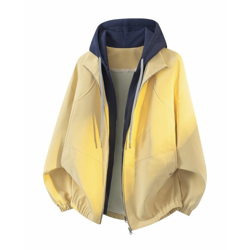 Damen Oversize Kapuzenjacke mit zweilagiger Kontrastkapuze und elastischem Saum Echoarchiv