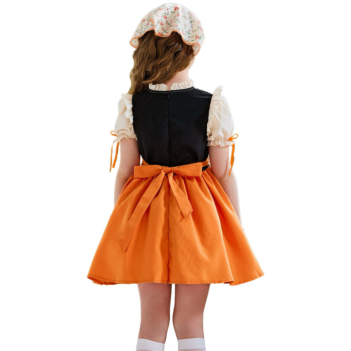 Damen nan traditionelles Kinderdirndl mit Schnürung, Rüschenschürze und Kopftuch Echo Archiv