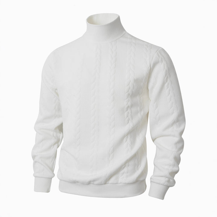 Herren Strickpullover mit hohem Kragen und innovative Zopfdetails Echoarchiv