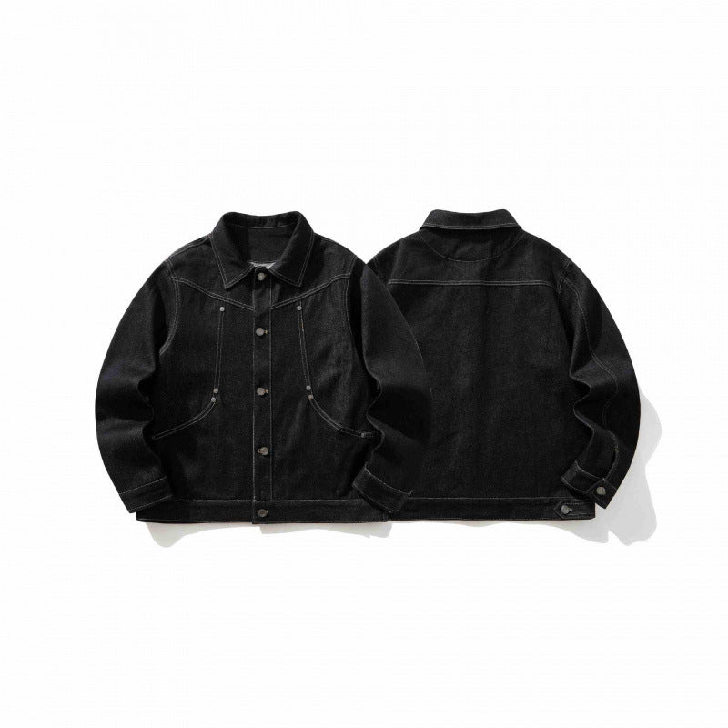 Herren Kurz geschnittener Denim-Workerblouson mit kastiger Silhouette, Kontrastnähten und Rundtaschen Echo Archiv