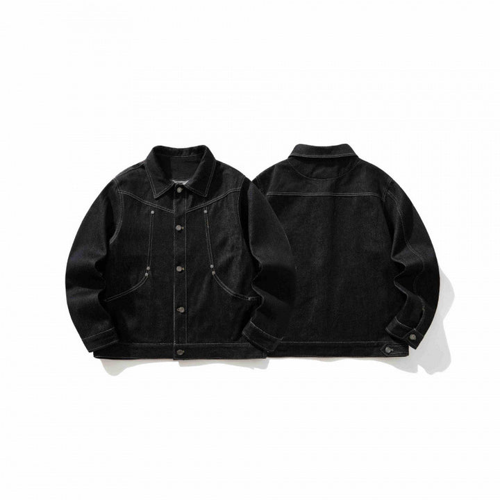Herren Kurz geschnittener Denim-Workerblouson mit kastiger Silhouette, Kontrastnähten und Rundtaschen Echo Archiv