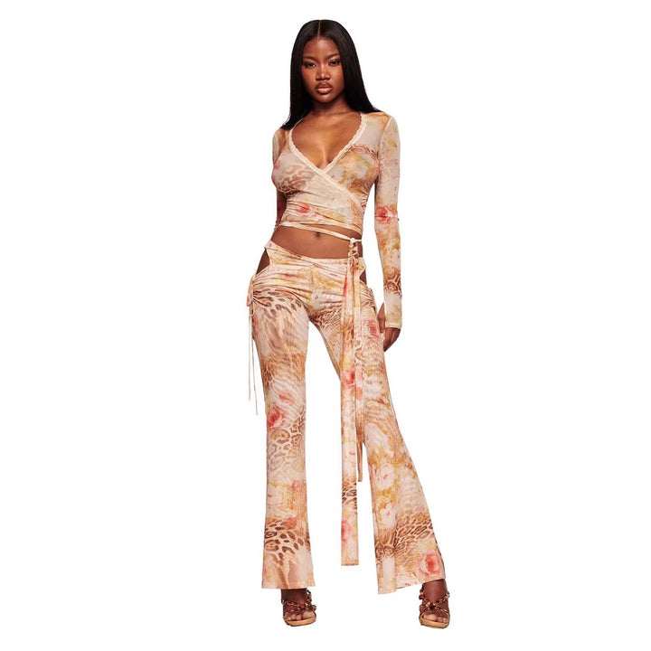 Damen Flared Pants mit floralem und animalischem Muster Echo Archiv