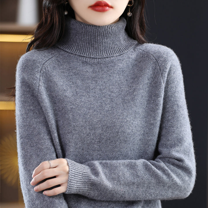 Damen Weicher Hochkragen-Pullover aus flauschigem Wollmix mit Raglanärmeln Echoarchiv
