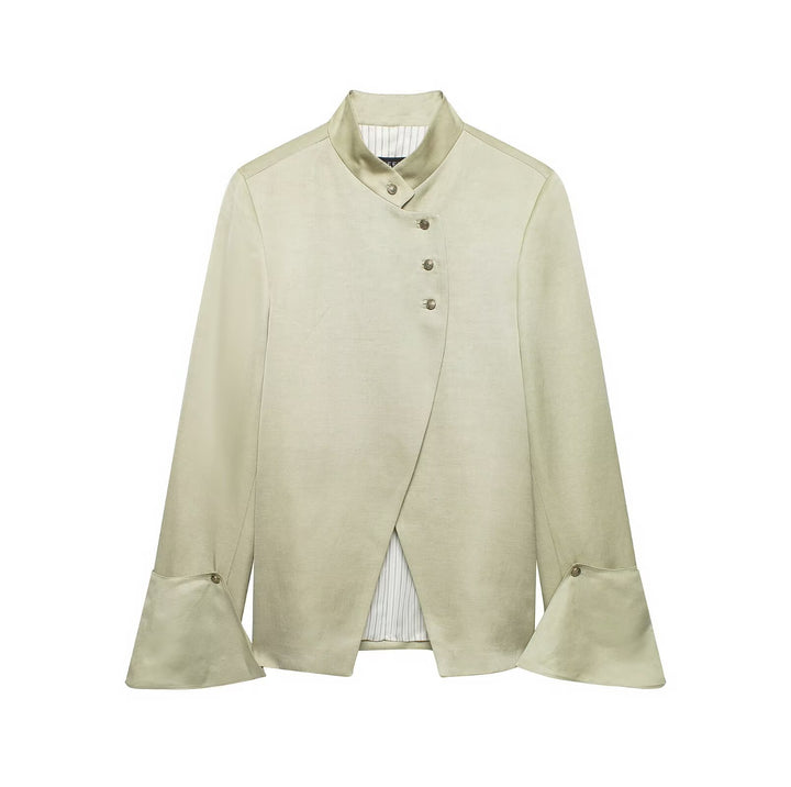 Damen Asymmetrische Jacke mit Stehkragen und Glockenärmeln Echo Archiv