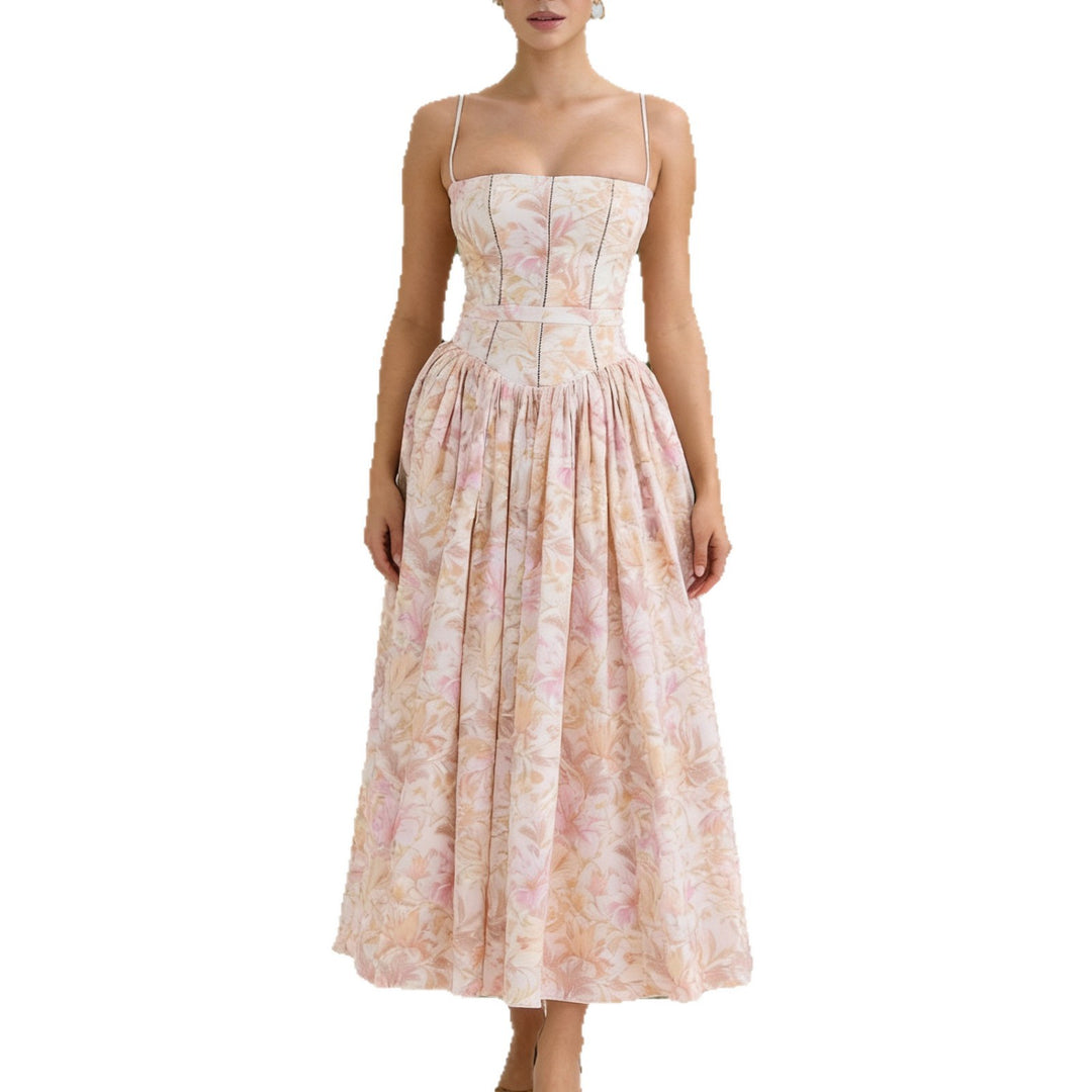 Damen Elegantes Maxikleid mit floralem Muster und schulterfreiem Design Echo Archiv