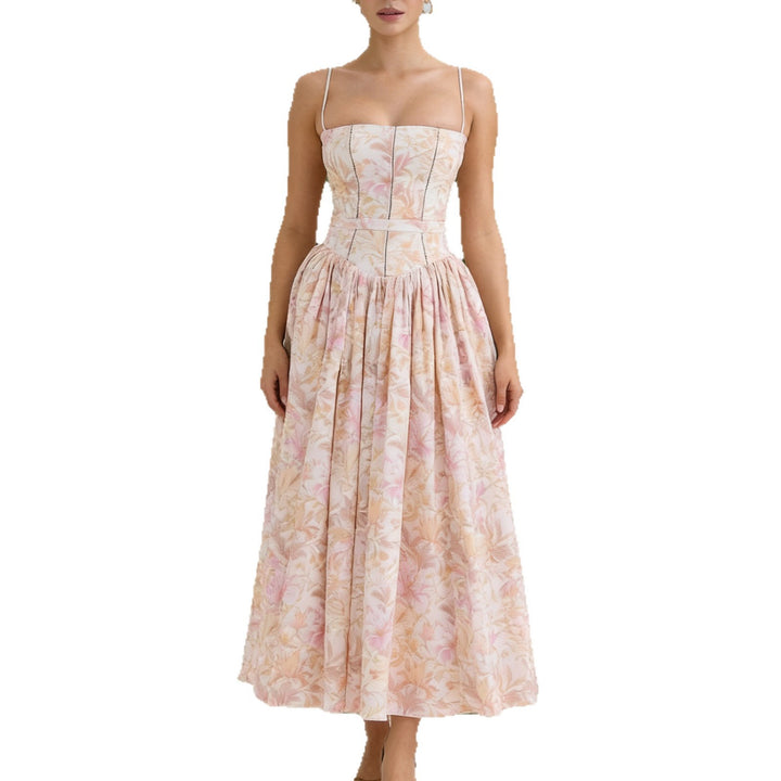 Damen Elegantes Maxikleid mit floralem Muster und schulterfreiem Design Echo Archiv