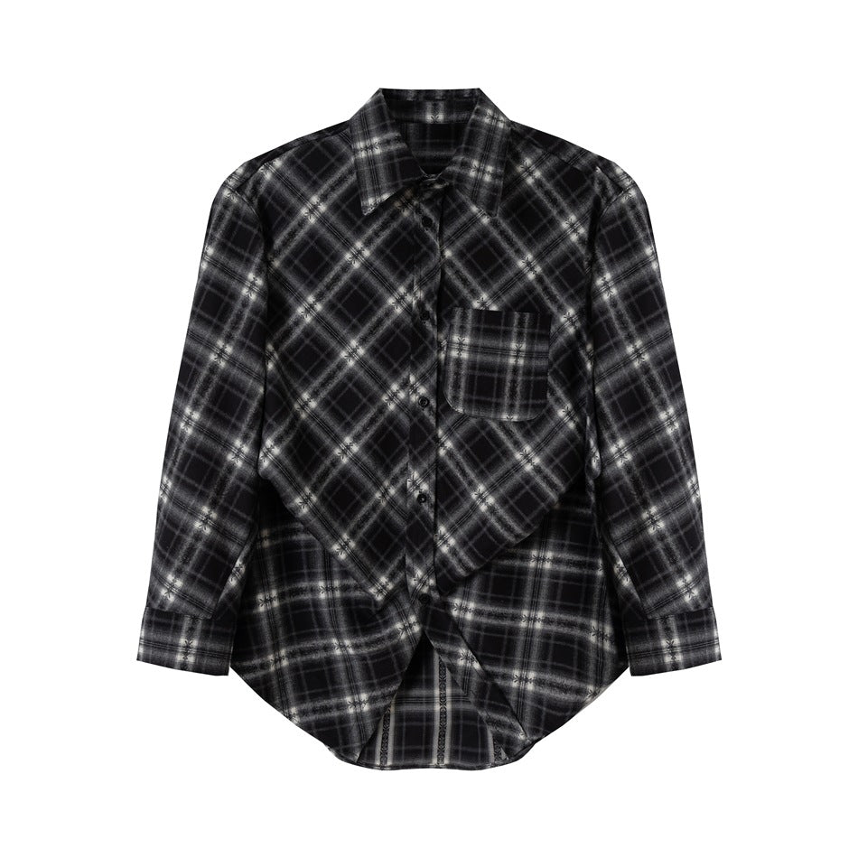 Unisex Karierte Oversize‑Flanell‑Hemdjacke im Layering‑Look mit abgerundetem Saum und Brusttasche Echoarchiv