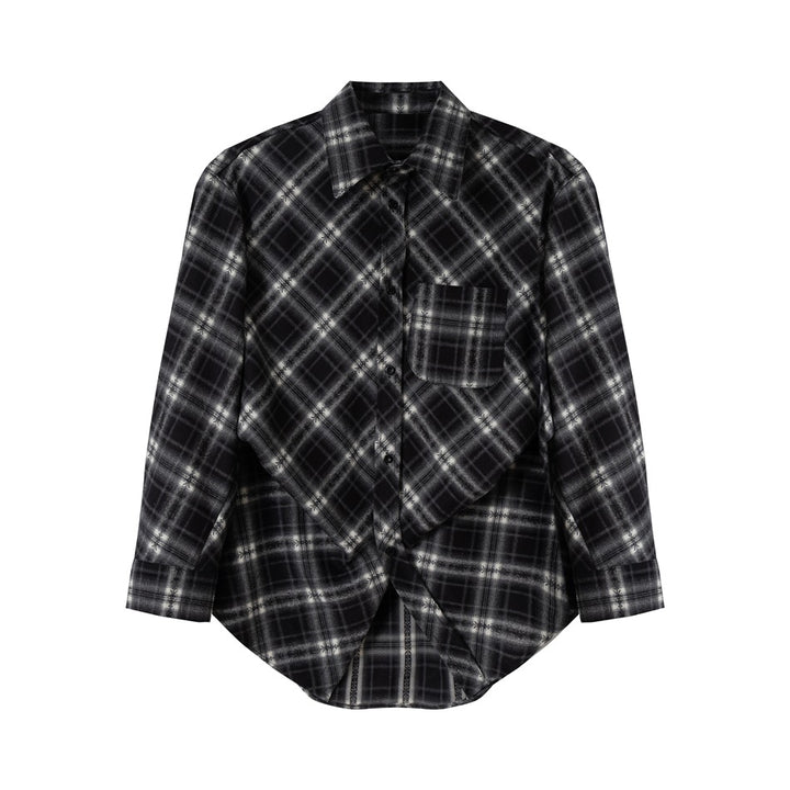 Unisex Karierte Oversize‑Flanell‑Hemdjacke im Layering‑Look mit abgerundetem Saum und Brusttasche Echoarchiv