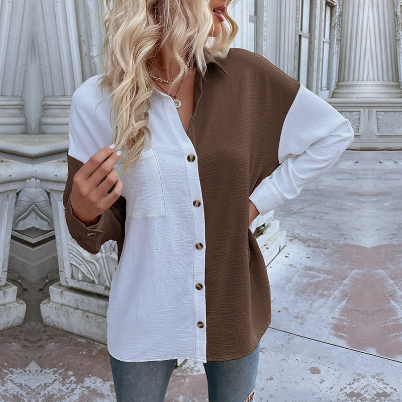 Damen Oversized-Hemdbluse mit Colour-Blocking, Brusttasche und strukturierter Viskosemischung Echoarchiv