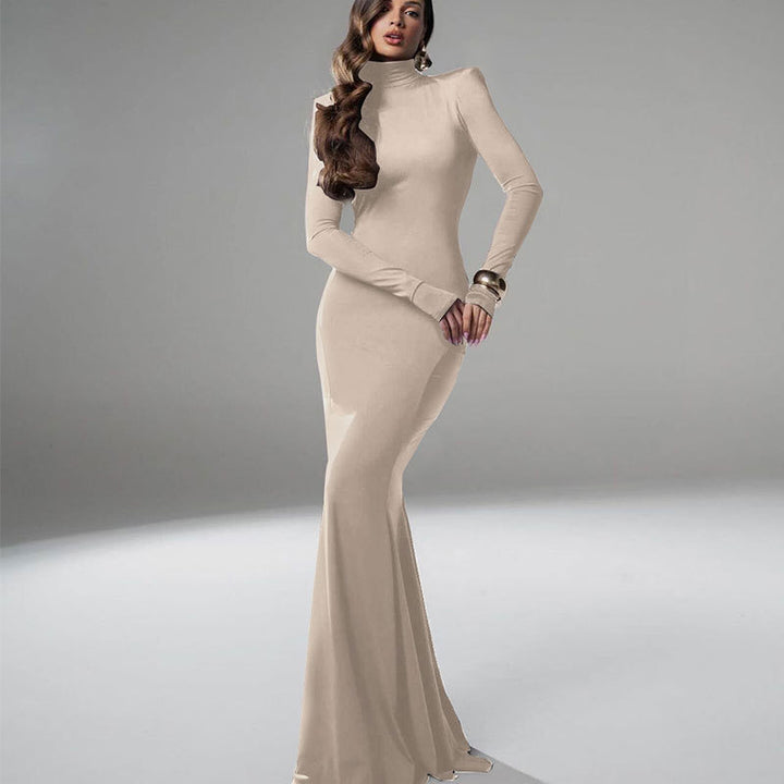 Damen figurbetontes Maxikleid mit hohem Kragen und langen Ärmeln Echo Archiv