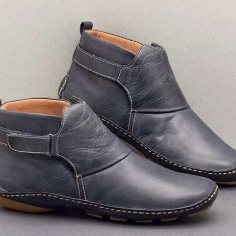 Damen Weiche Leder‑Stiefelette mit Klettverschluss, ergonomischer Laufsohle und gepolstertem Fußbett – Varelle