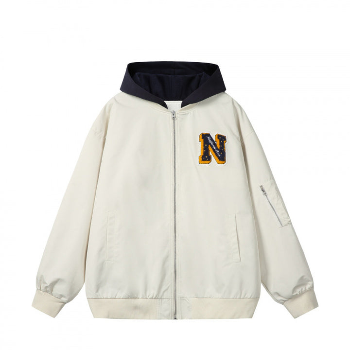 Herren College-Bomberjacke im Oversize-Stil mit Kapuzen-Einsatz und Logo-Patch Echo Archiv
