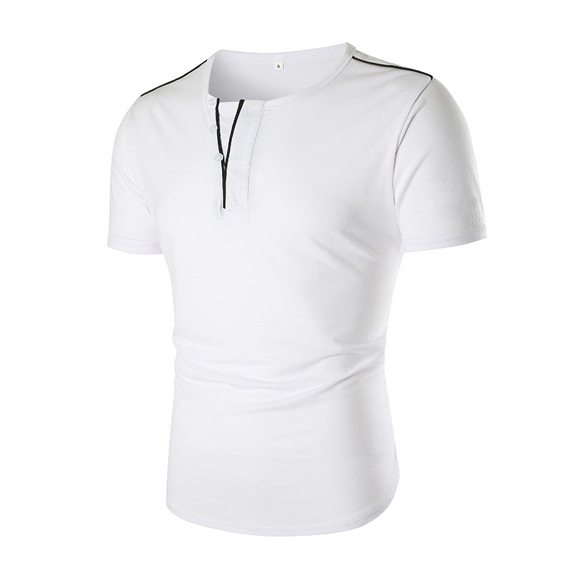 Herren Kurzarm T-Shirt mit halber Knopfleiste und kontrastierenden Nähten Echoarchiv