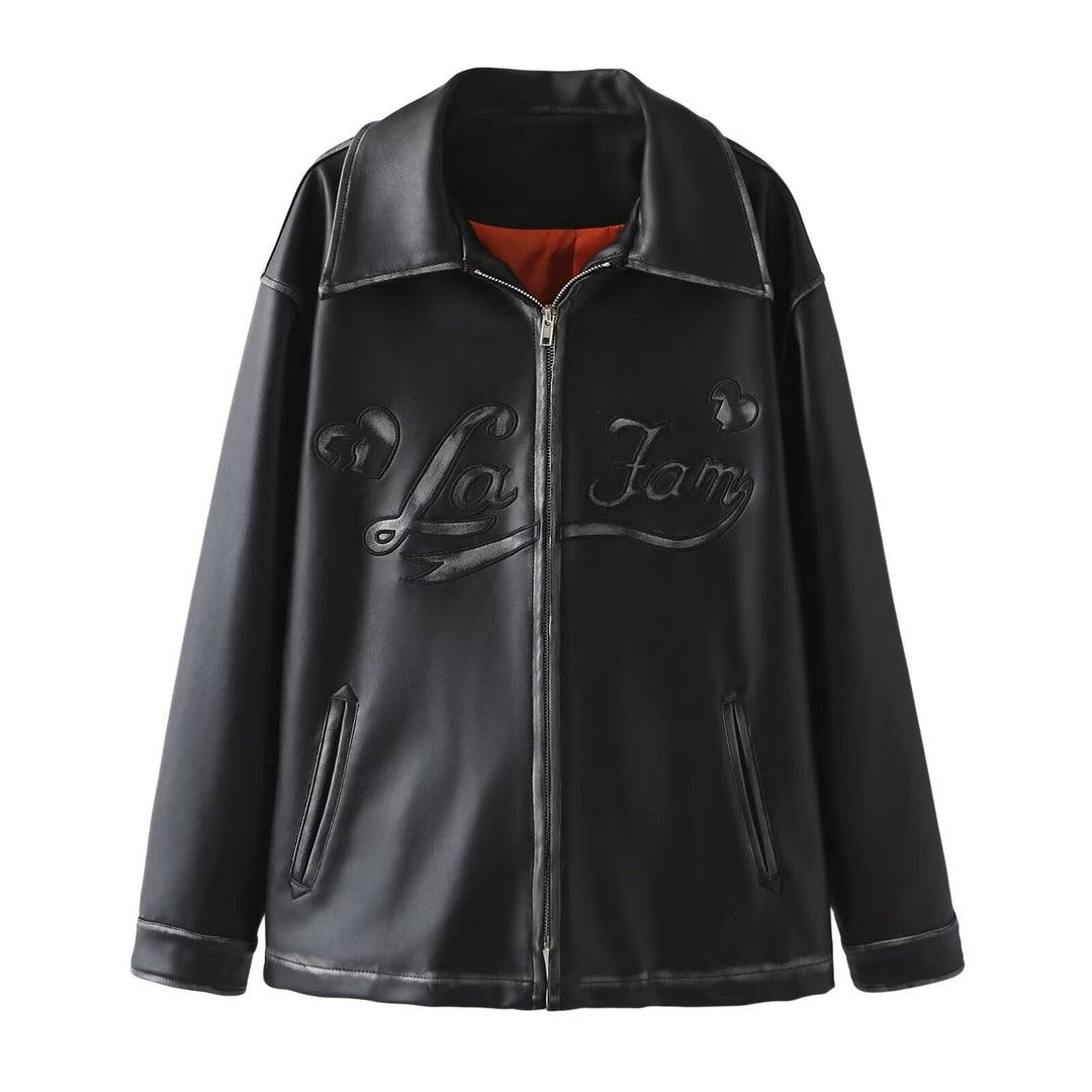 Damen nan oversized Kunstlederjacke mit Schalkragen und geprägter Logostickerei Echo Archiv