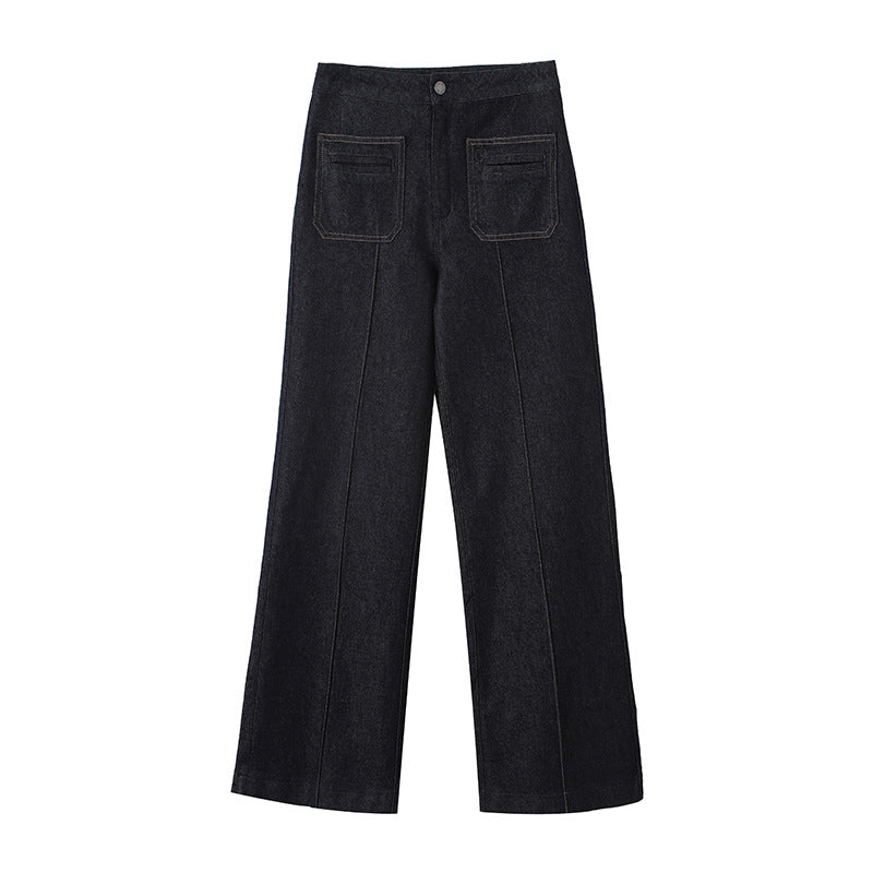 Damen High‑Waist Weite Denimhose mit durchgehender Mittelnaht und aufgesetzten Taschen Echo Archiv