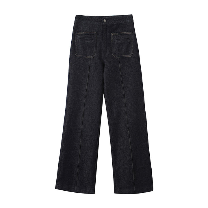 Damen High‑Waist Weite Denimhose mit durchgehender Mittelnaht und aufgesetzten Taschen Echo Archiv