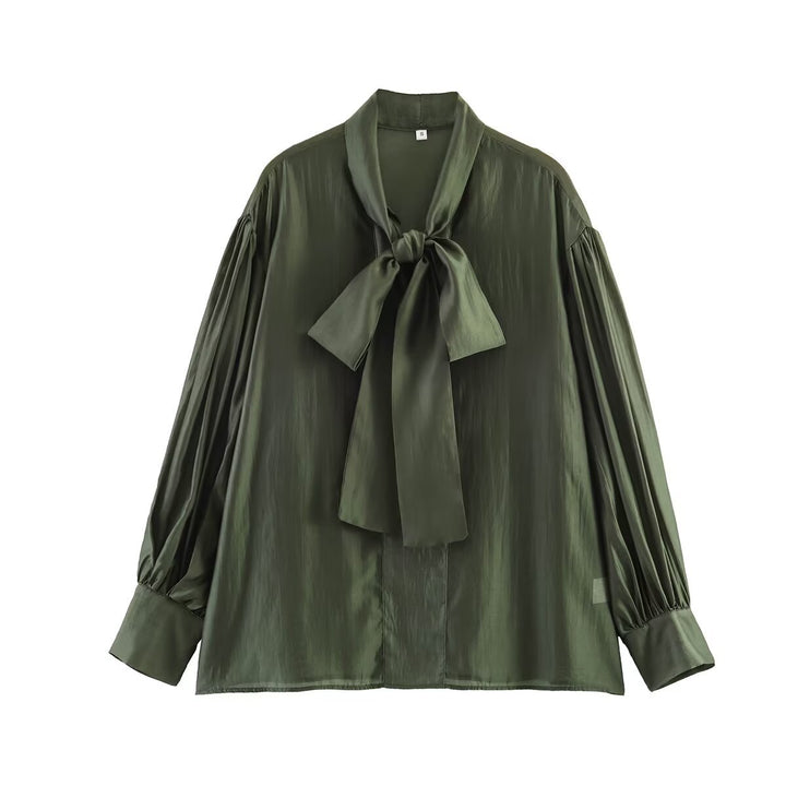 Damen Schluppenbluse aus Satin mit Ballonärmeln und weiter Passform Echo Archiv