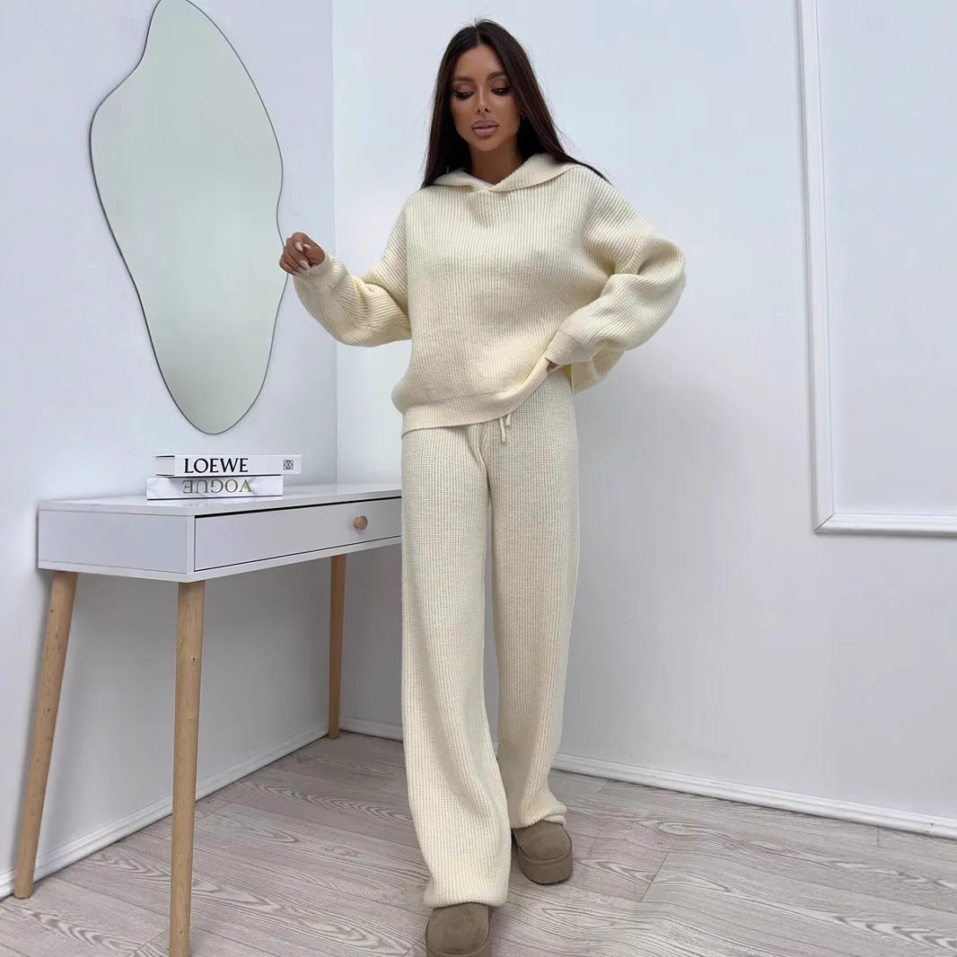 Damen Weiches Strick-Loungewear-Set mit Oversize-Pullover und weiter Palazzo-Hose – Mavelle