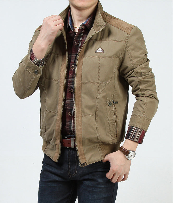Herren Canvas-Blouson im Vintage-Utility-Stil mit gesteppter Paneeloptik und Rippbündchen – Taviero