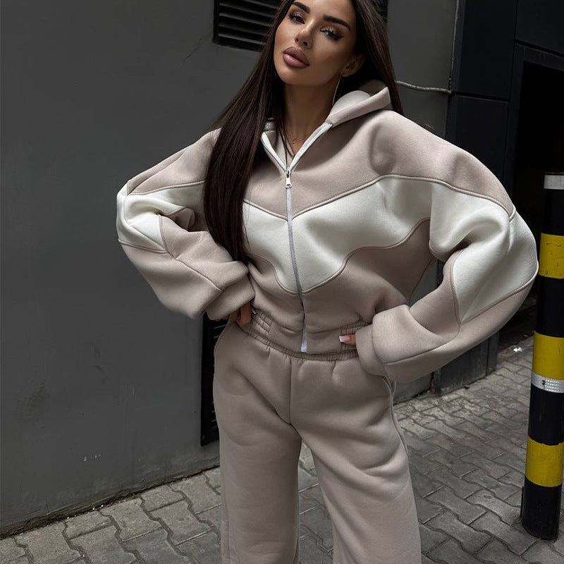 Damen Athleisure-Zweiteiler aus schwerem Neopren-Fleece mit geometrischen Teilungsnähten und hoher Taille – Avérine