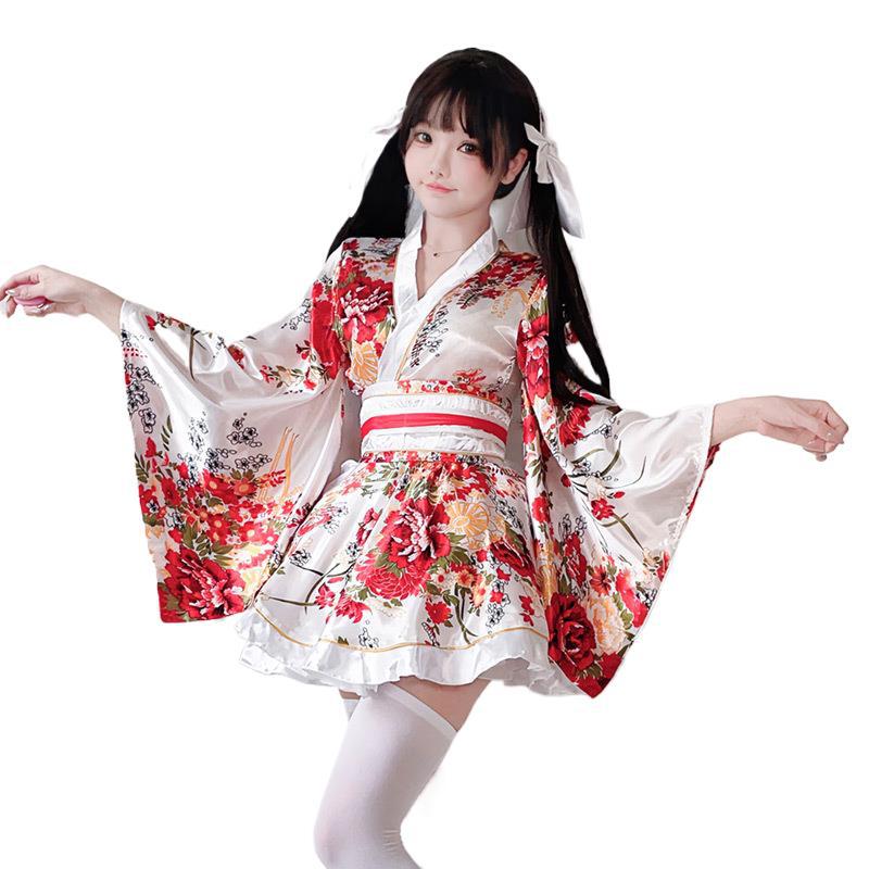 Damen traditionelles Kimono-Kleid mit fließendenÄrmeln und floralem Muster Echo Archiv