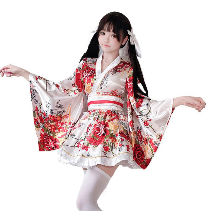 Damen traditionelles Kimono-Kleid mit fließendenÄrmeln und floralem Muster Echo Archiv