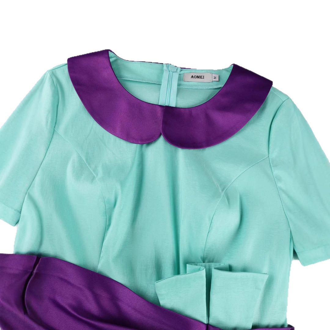 Damen elegantes Kleid mit modischem Kragen und asymmetrischem Taillendetail Echo Archiv