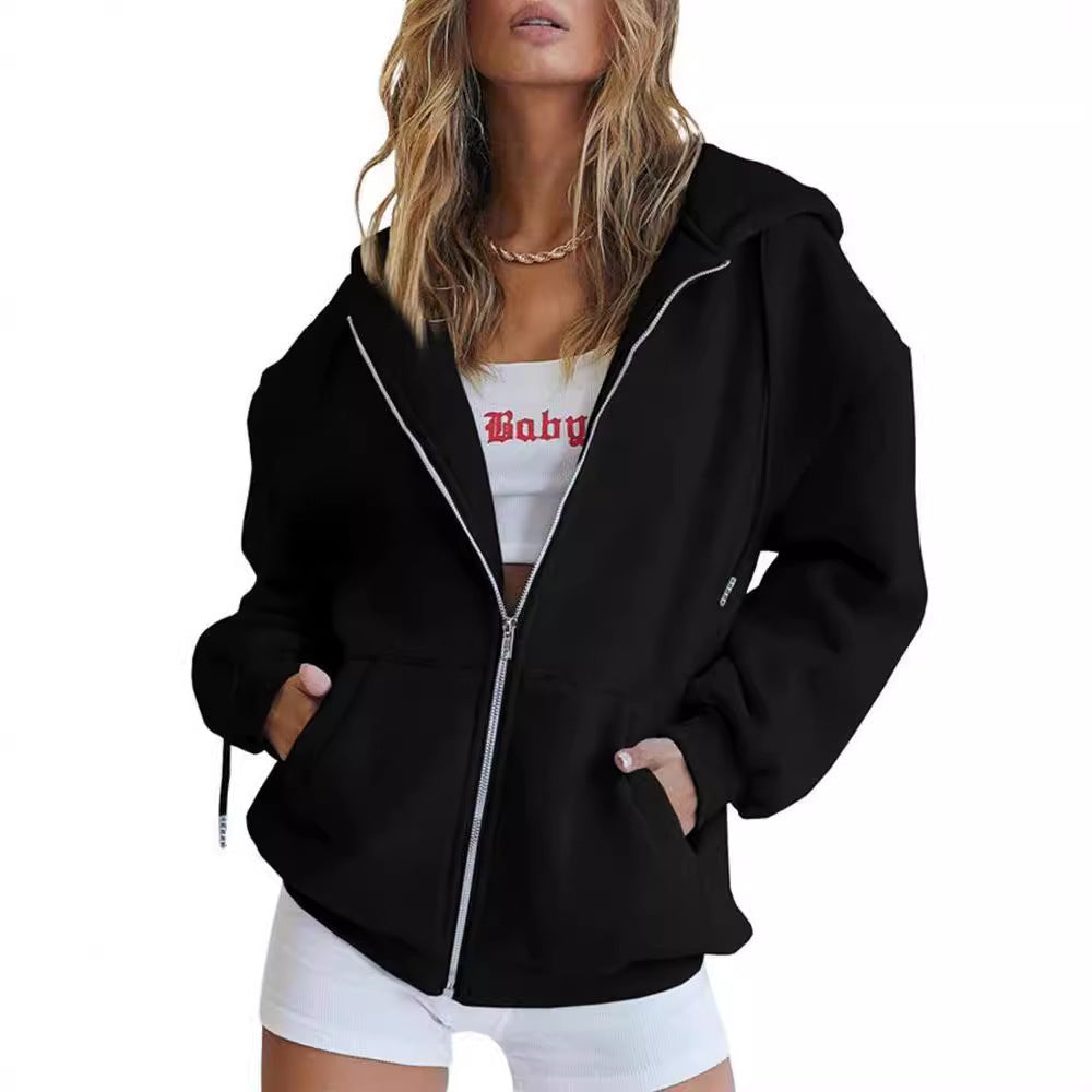 Damen nan Oversize-Kapuzenjacke mit durchgehendem Reißverschluss French-Terry, Kängurutaschen und elastischen Bündchen Echo Archiv