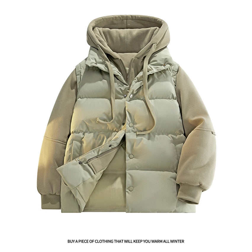 Männliche Nano Hybrid gepolsterte Jacke mit Fleeceärmeln, Kapuze und verdecktem Druckknopfverschluss – Taviero