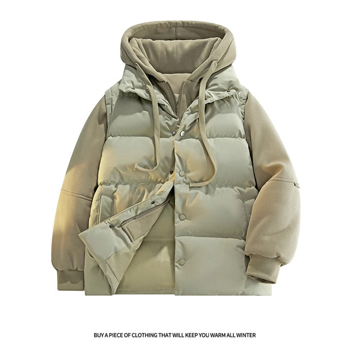 Männliche Nano Hybrid gepolsterte Jacke mit Fleeceärmeln, Kapuze und verdecktem Druckknopfverschluss – Taviero
